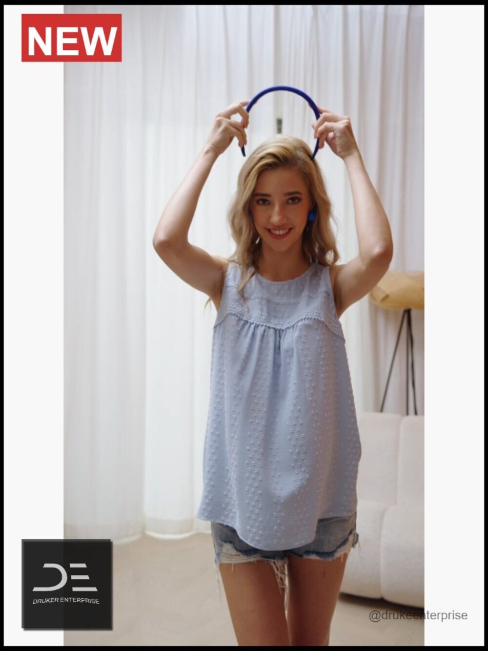 Women's Loose Fit Sleeveless Crew Neck Camisole Swiss Dots Tank Top - Picture 7 of 7